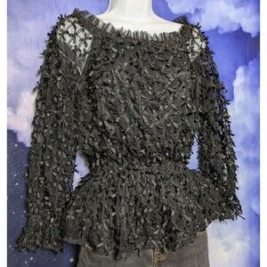 Sheer Black Bow Mesh Peplum Top Size Small Goth Balletcore Romantic Coquette